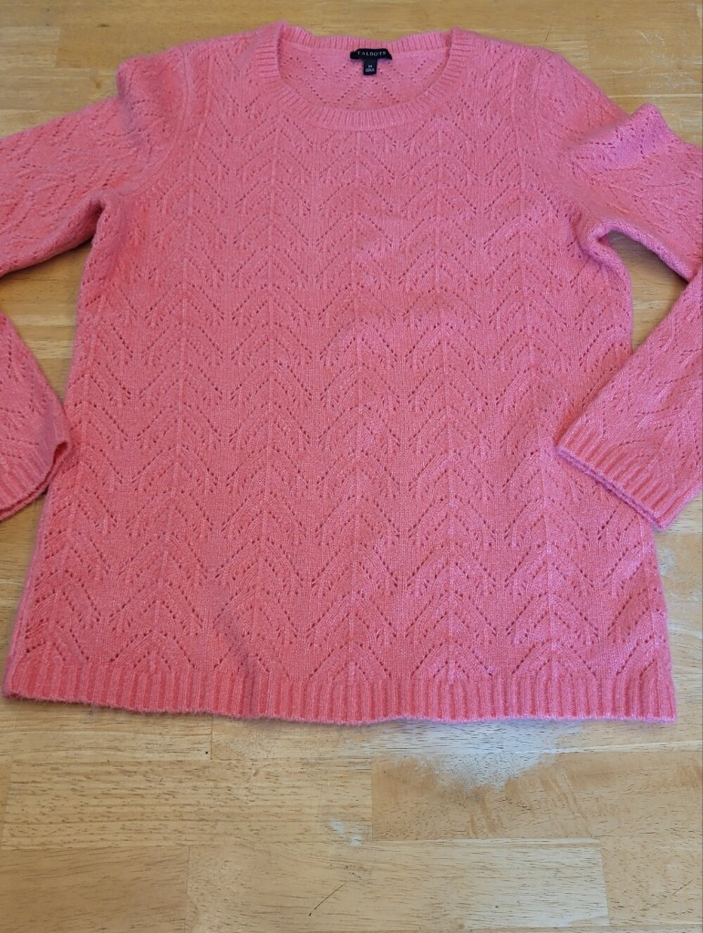 Talbots Sweater Pointelle Coral Pink Orange Medium